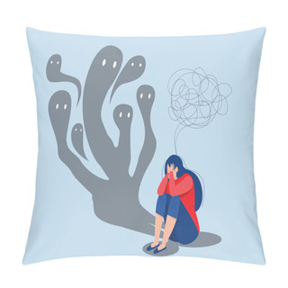 Personality  Fear Attack Concept Girl Sitting On Floor And Struggling With Inner Fears And Psychological Disorders Problems With Mental Health And Psychology. Phobia Cartoon Flat Vector Illustration Pillow Covers