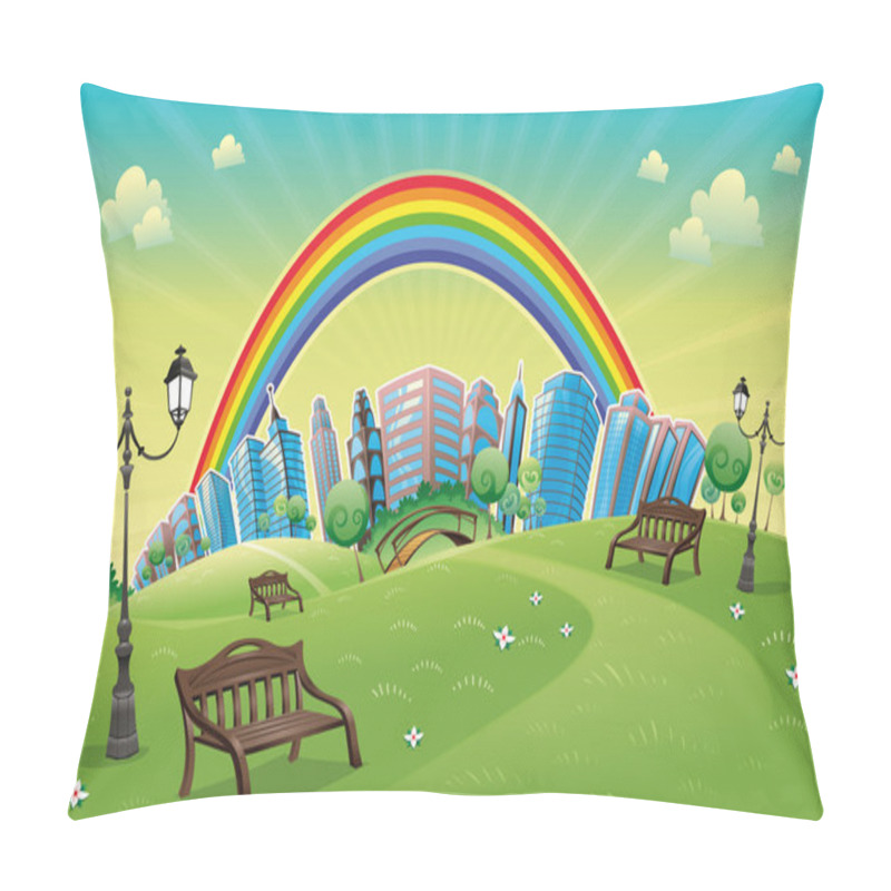 Personality  Park with rainbow. pillow covers