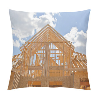 Personality  New Residential Construction Home Framing Against A Blue Sky Pillow Covers