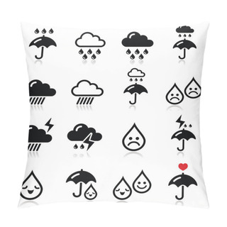 Personality  Rain, Thunderstorm, Heavy Clouds  Vector Icons Set Pillow Covers