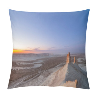 Personality  Sunrise Over Ustyurt Plateau. District Of Boszhir. The Bottom Of A Dry Ocean Tethys. Kazakhstan. Selective Focus Pillow Covers
