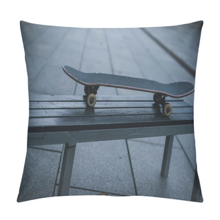 Personality  Old Skateboard Standing On Bench Outdoors Pillow Covers