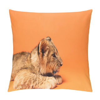 Personality  Cute Lion Cub Lying On Orange Background Pillow Covers