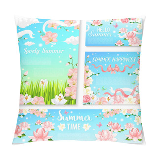 Personality  Summer Time Flowers Banner And Poster Template Set Pillow Covers