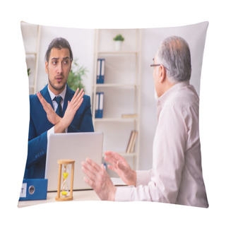 Personality  Young Male Lawyer And Old Man In Testament And Time Management C Pillow Covers