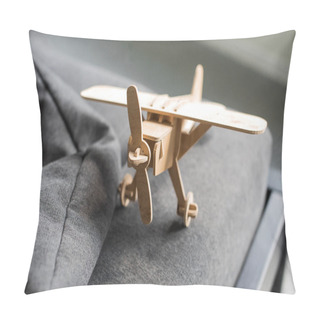 Personality  Close-up View Of Wooden Toy Plane Model On Couch Pillow Covers