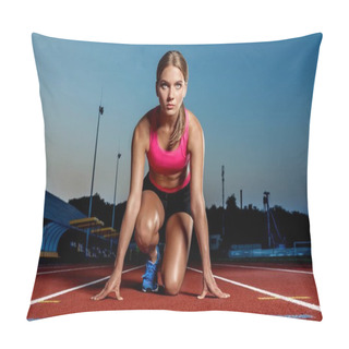 Personality  Portrait Of Beautiful Woman Ready To Start Running. Pillow Covers