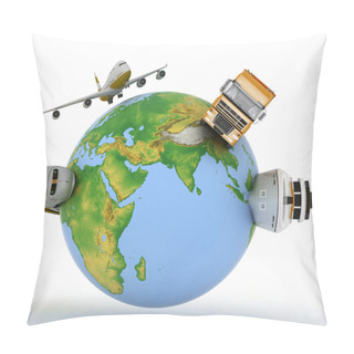 Personality  Types Of Transport On A Globe. Pillow Covers