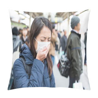 Personality  Woman Wearing Face Mask In Train Station Pillow Covers