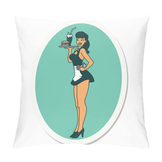 Personality  Sticker Of Tattoo In Traditional Style Of A Pinup Waitress Girl Pillow Covers