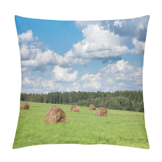 Personality  Field With Haystacks Near Forest. Pillow Covers