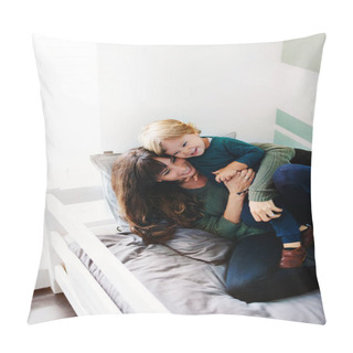 Personality  Cropped Shot Of A Young Woman Spending Quality Time At Home With Her Son Pillow Covers