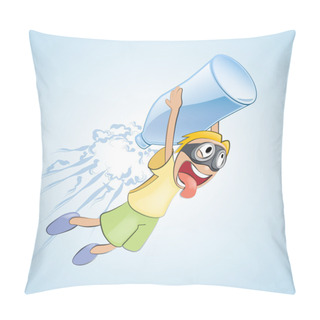 Personality  Boy Flies With Bottle. Vector Illustration. Pillow Covers
