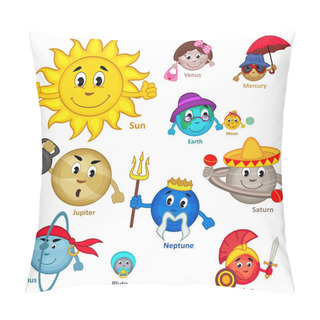 Personality  Set Of Isolated Smiling Planet Of Solar System Pillow Covers