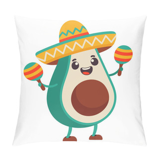 Personality  Cute Mexican Avocado In A Sombrero And With Maracas On A White Background Pillow Covers