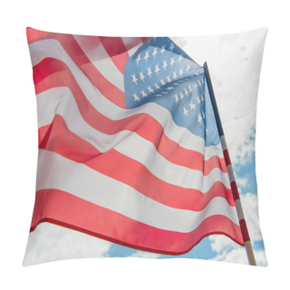 Personality  Low Angle View Of American Flag With Stars And Stripes Against Cloudy Sky  Pillow Covers