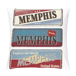 Personality  Memphis Retro Souvenirs Or Old Paper Postcard Templates On Rust Background. States Of America Pillow Covers