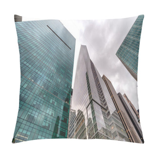 Personality  Modern Skyscrapers Of New York As Seen From The Street Against A Overcast Sky. Pillow Covers