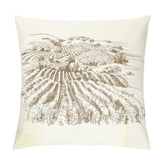 Personality  Vineyard Landscape - Hand Drawn Illustration Pillow Covers