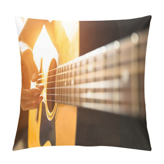 Personality  Hand Playing On Acoustic Guitar. Pillow Covers