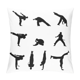Personality  Isolated Silhouettes Capoeira Fighting. Vector Set For Design. Flat Vector Illustration Isolated On White Background Pillow Covers