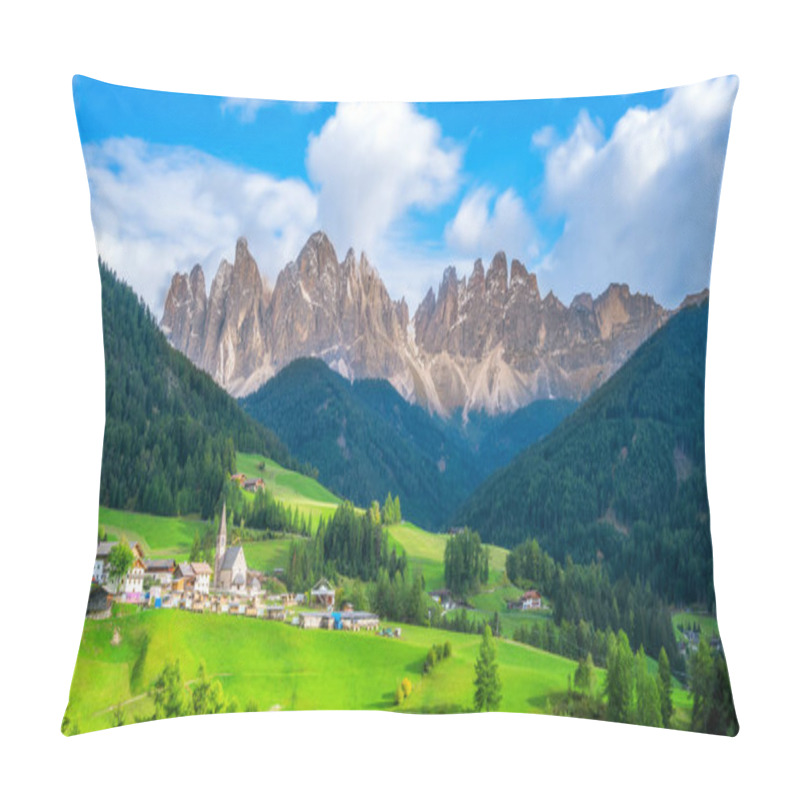 Personality  Dolomites Italy landscape at Santa Maddalena or St. Magdalena village with Geisler or Odle Dolomites Group. The beautiful mountain landscape attracts tourist to travel to Dolomites in Northern Italy. pillow covers