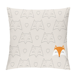 Personality  Seamless Pattern With Foxes Cartoon Heads And Hearts. Cream Color Background. Wrapping Design. Pillow Covers