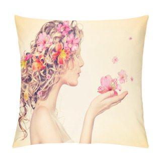 Personality  Girl With Flowers In Hands Pillow Covers