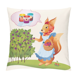 Personality  Sweet Cartoon Squirrel Collects Berries Pillow Covers