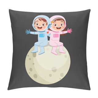 Personality  Little Kid Wearing Astronaut Costume And Sit On The Little Moon Pillow Covers
