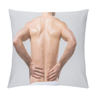 Personality  Rear View Of Man Having Back Pain, Isolated On Grey  Pillow Covers