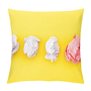 Personality  Top View Of Crumpled Pink Paper Among White On Yellow  Pillow Covers