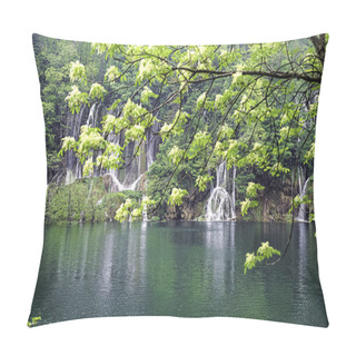 Personality  Beautiful Waterfalls With Turquoise Water In The Plitvice Lakes National Park. Croatia. Selective Focus Pillow Covers