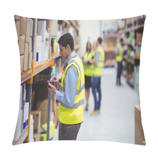 Personality  Warehouse Worker Using Hand Scanner Pillow Covers