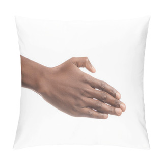 Personality  Cropped View Of African American Man Hand Isolated On White Pillow Covers