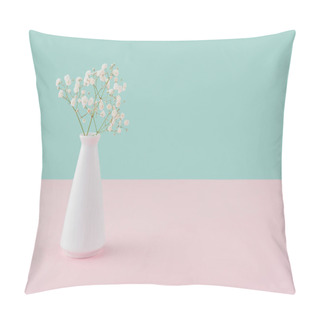 Personality  Vase With White Tender Flowers On Pink And Turquoise With Copy Space Pillow Covers
