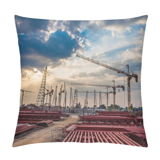 Personality  Construction Site With Sunset Pillow Covers