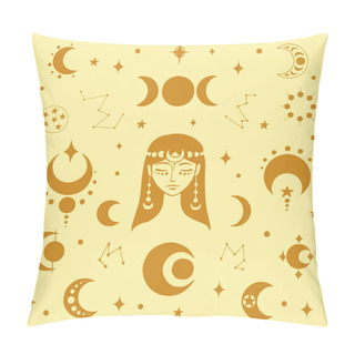 Personality  Collection Of Moon Mystical And Mysterious Illustrations In Hand Drawn Style. Perfect For Tattoo, Textile, Cards, Mystery,  Logo Emblems And Product Packaging. Pillow Covers