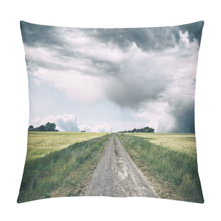 Personality  Rural Landscape With Dark Clouds Over A Countyside Pillow Covers