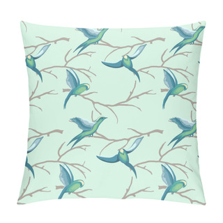 Personality  Seamless Pattern Of Flying Birds On Branches Of Trees In Watercolor Style Pillow Covers
