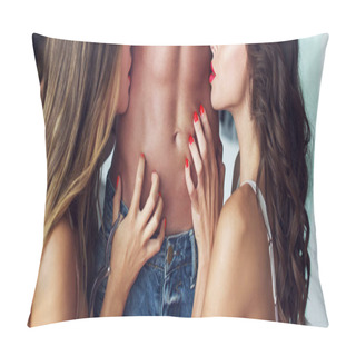 Personality  Sexy Women Playing On Naked Man Abs, Bigamy, Banner Pillow Covers