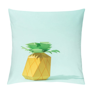Personality  Handmade Yellow Paper Pineapple On Turquoise With Copy Space Pillow Covers