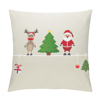 Personality  Santa Reindeer Tree On Twine Brown Background Pillow Covers