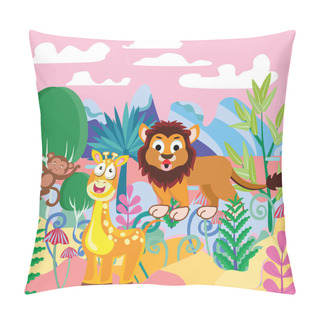 Personality  Fantasy Forest Template With Trees, Animals, Mountain. Pillow Covers