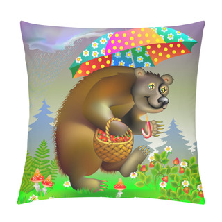 Personality  Illustration Of Bear Holding Umbrella. Pillow Covers