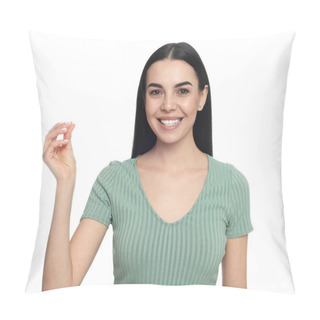 Personality  Young Woman Snapping Fingers On White Background Pillow Covers
