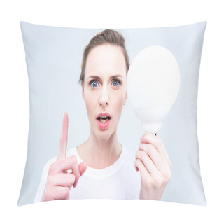 Personality  Woman With Light Bulb Pointing Up Pillow Covers