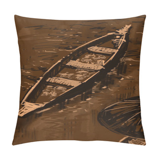 Personality  Floating Market Boat Illustration Brown Pillow Covers