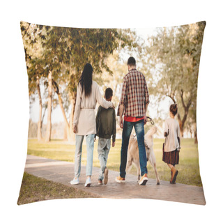 Personality  Family Walking Dog In Park Pillow Covers