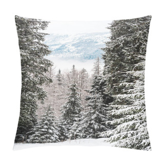 Personality  Scenic View Of Snowy Mountains With Pine Trees Pillow Covers